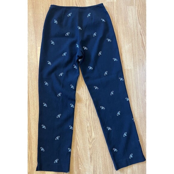 J McLaughlin Navy Blue Bee Print Textured Trousers Size 6 - Picture 2 of 7